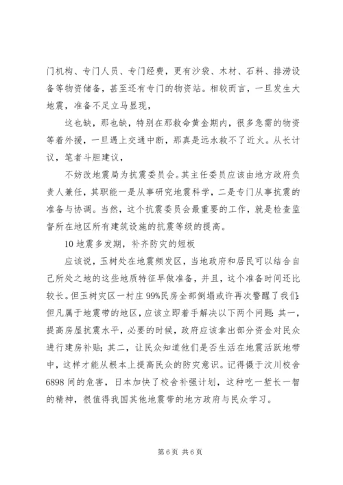 关于玉树抗震演讲稿.docx