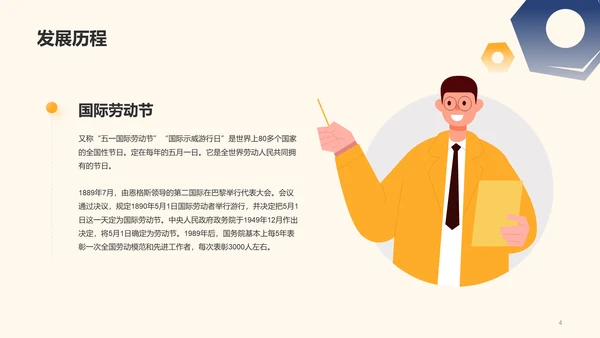 黄色插画五一劳动节科普介绍PPT