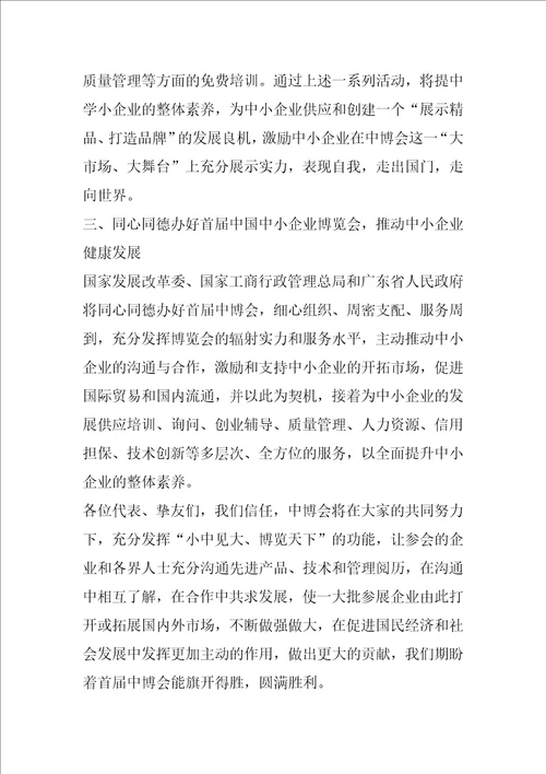 在首届中国中小企业博览会新闻发布会上的讲话