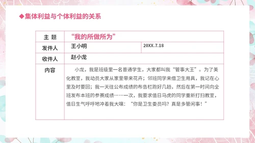 温馨粉色手绘中小学承担关爱集体的责任培训课件PPT