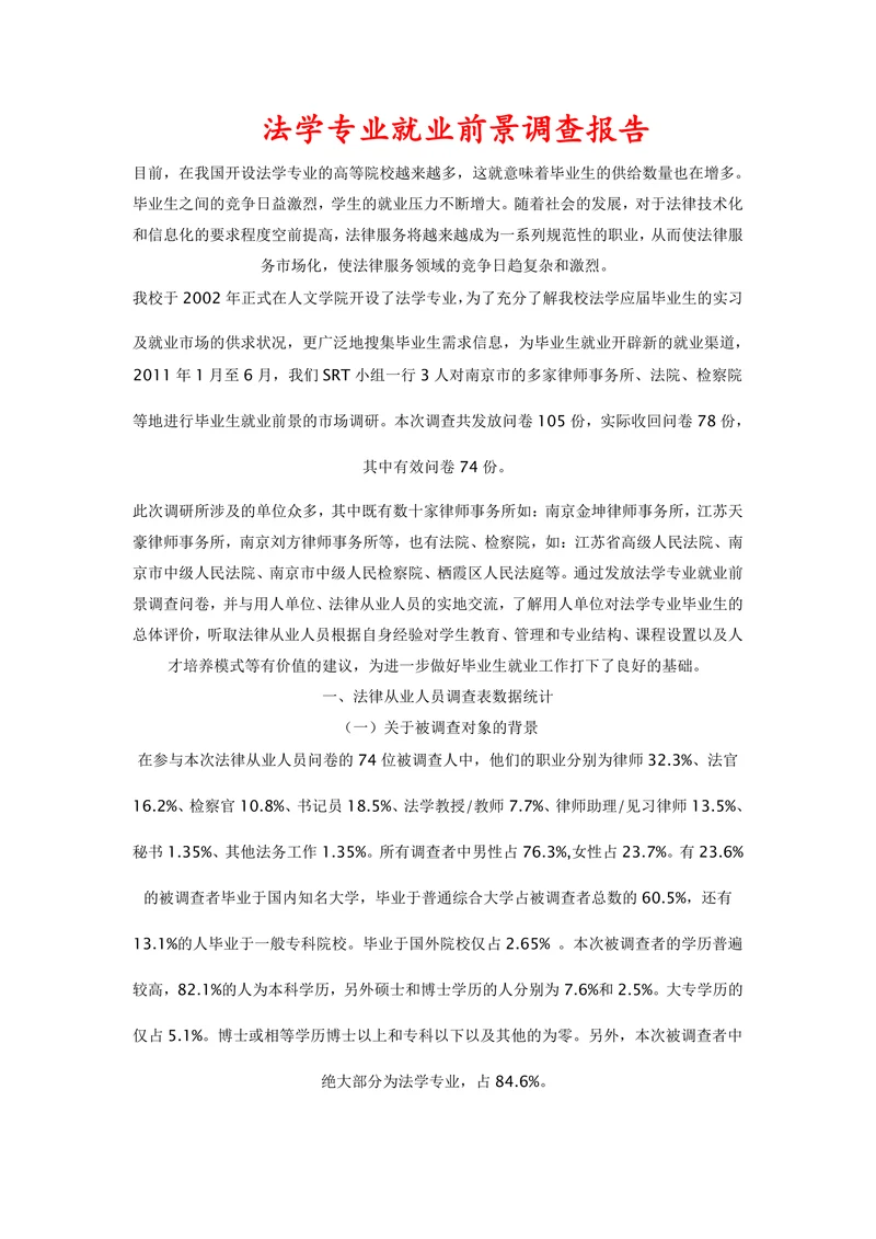 法学专业就业前景调查报告