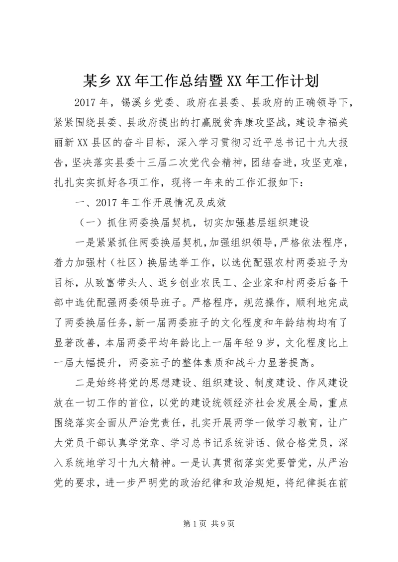 某乡XX年工作总结暨XX年工作计划 (2).docx