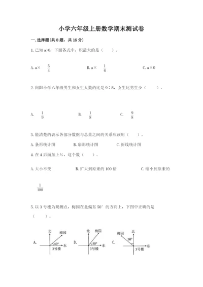 小学六年级上册数学期末测试卷及参考答案【突破训练】.docx