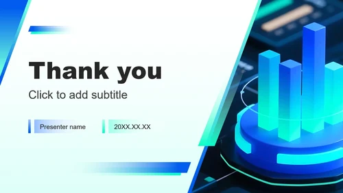 蓝绿色渐变科技风工作总结数据报告复盘PPT主题模板