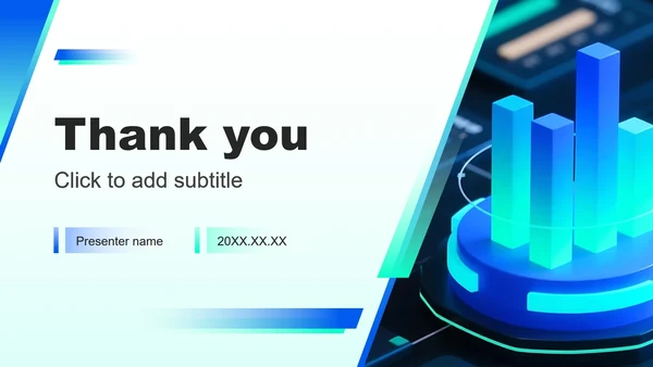 蓝绿色渐变科技风工作总结数据报告复盘PPT主题模板