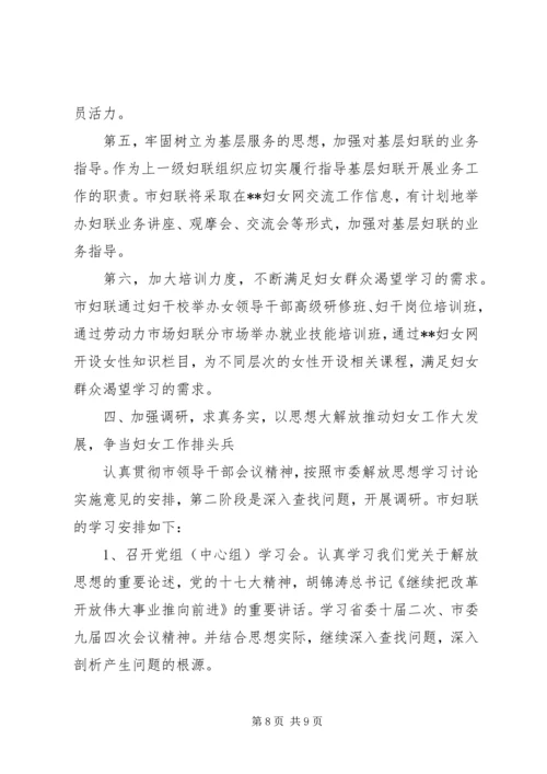 市妇联继续解放思想学习讨论情况汇报.docx
