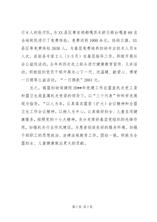 盟妇幼保健院党建工作汇报.docx