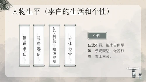 浅色古风中国古代诗人名人介绍人物青莲居士李白PPT模板宣传人物介绍