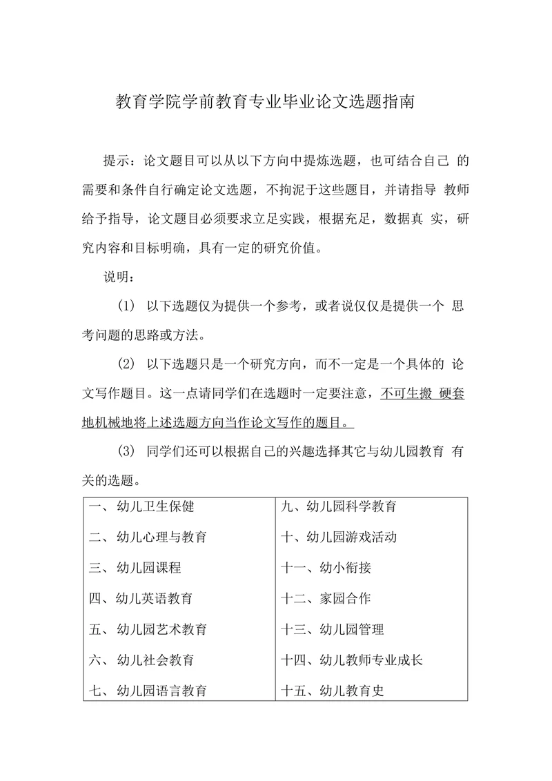 教育学院学前教育专业毕业论文选题指南