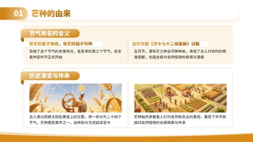 黄色3D卡通芒种节气课堂上的自然与农耕文化PPT模板