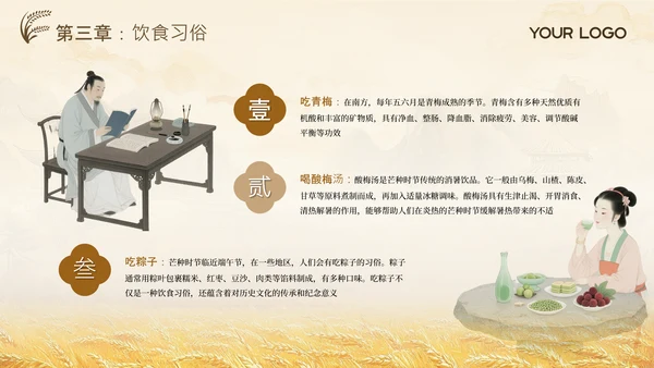 黄色古风中国传统文化二十四节气芒种课堂科普PPT模板