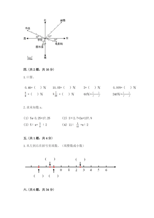 小学六年级数学期末自测题及参考答案（达标题）.docx