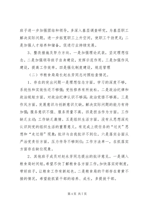市粮食局召开XX年度专题民主生活会情况报告.docx