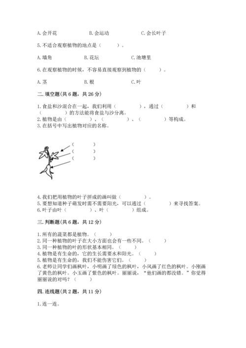 教科版科学一年级上册第一单元《植物》测试卷及完整答案（精选题）.docx