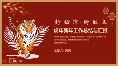虎年春节过年新年工作总结通用PPT模板