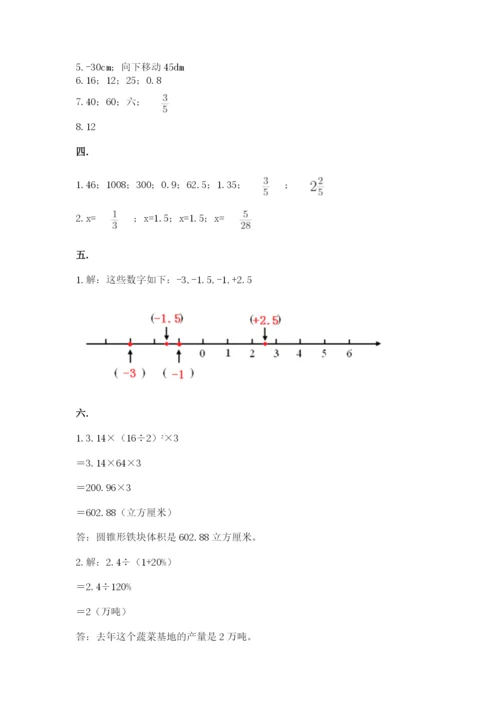 河南省平顶山市六年级下册数学期末考试试卷含答案（最新）.docx