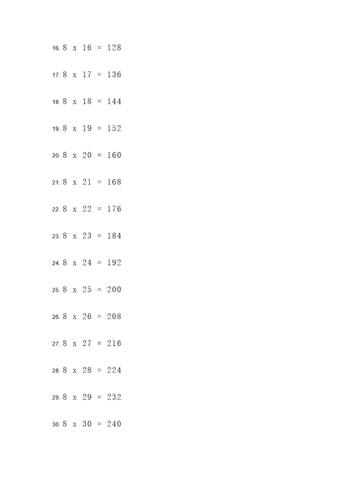 乘法口诀8的计算题