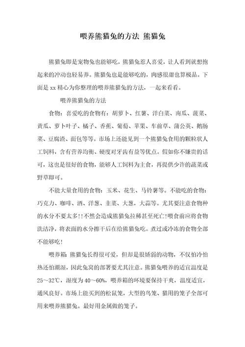 2021年喂养熊猫兔的方法熊猫兔