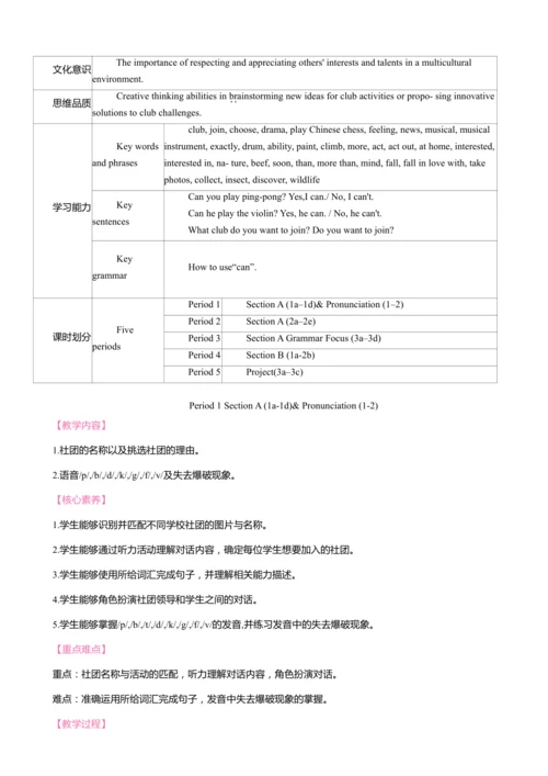 Unit 5 Fun Clubs 同步教案 2024-2025学年人教版（2024）七年级英语上册