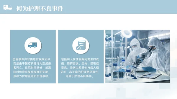 蓝色渐变色简约商务风护理不良事件管理医学培训护理工作总结护理医疗