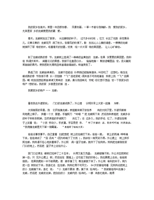 以龙眼为话题的五年级作文精选5篇