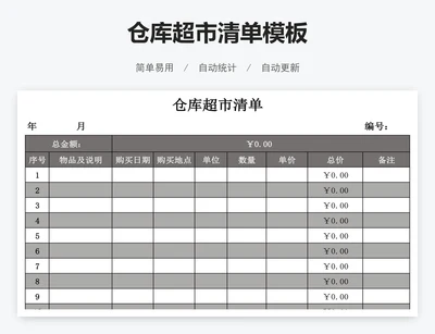 仓库超市清单模板
