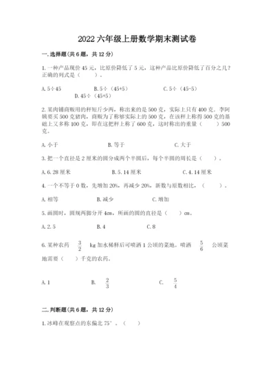 2022六年级上册数学期末测试卷含完整答案（全国通用）.docx