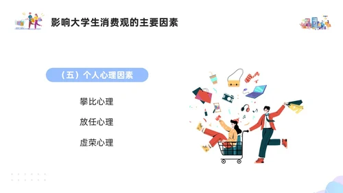 紫色简约插画大学生消费观PPT模板建设节约型社会培养正确消费