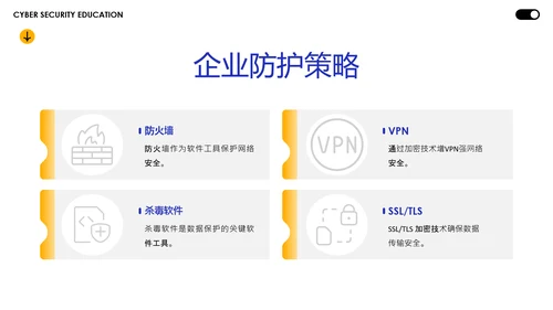 蓝黄色简约几何C4D创意网络安全教育宣传PPT模板