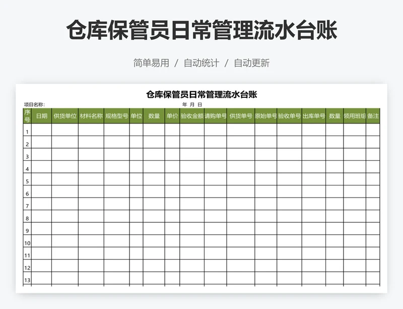 仓库保管员日常管理流水台账