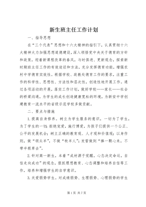 新生班主任工作计划.docx