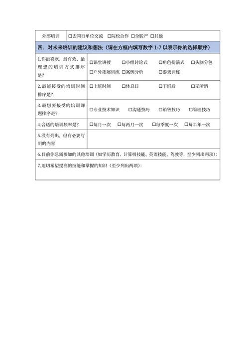 员工培训需求调查表