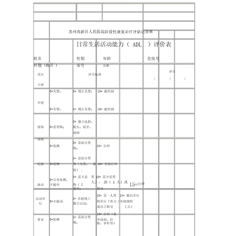 阶段性康复治疗评估记录单