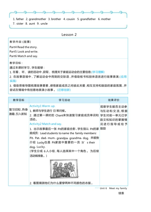 Unit 6 Meet my family单元整体教学设计5课时