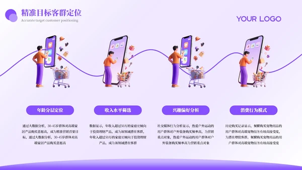 紫色3D电商数据驱动精准促销方案PPT模板
