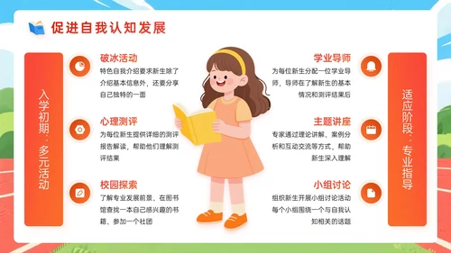 橙红色插画风关于九月新生入学教育PPT模板