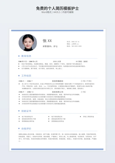 免费的个人简历模板护士