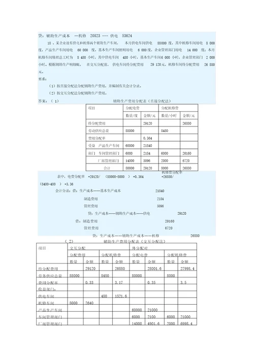 2016年华南理工大学网络继续教育学院最新成本会计作业题答案