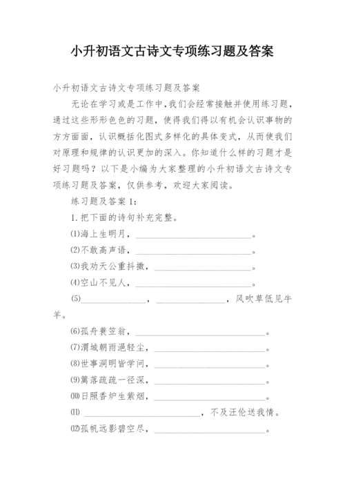 小升初语文古诗文专项练习题及答案.docx