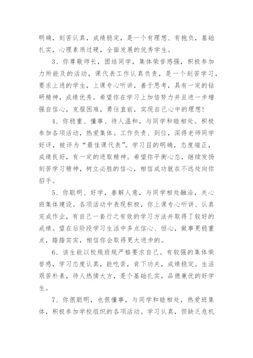 高二成绩单学生评语.docx