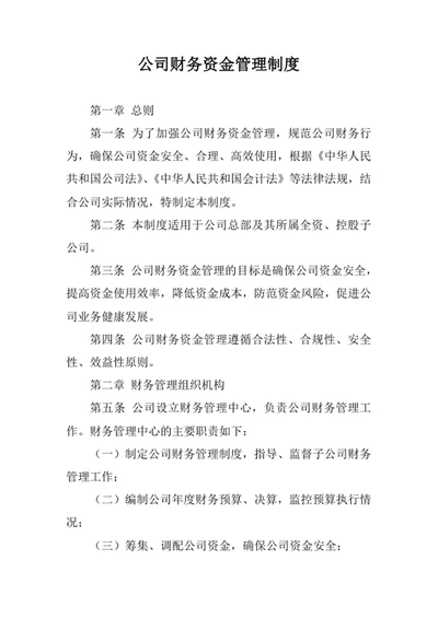 公司财务资金管理制度模板