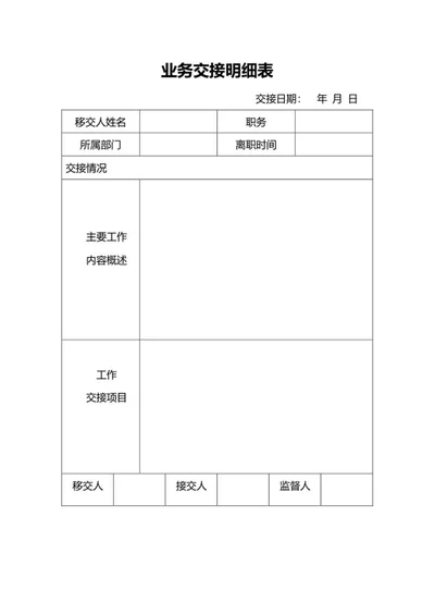 业务交接明细表word模板