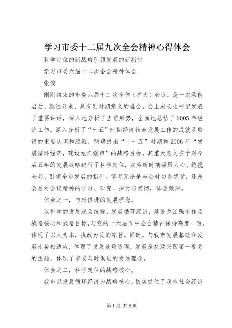 学习市委十二届九次全会精神心得体会 (2).docx