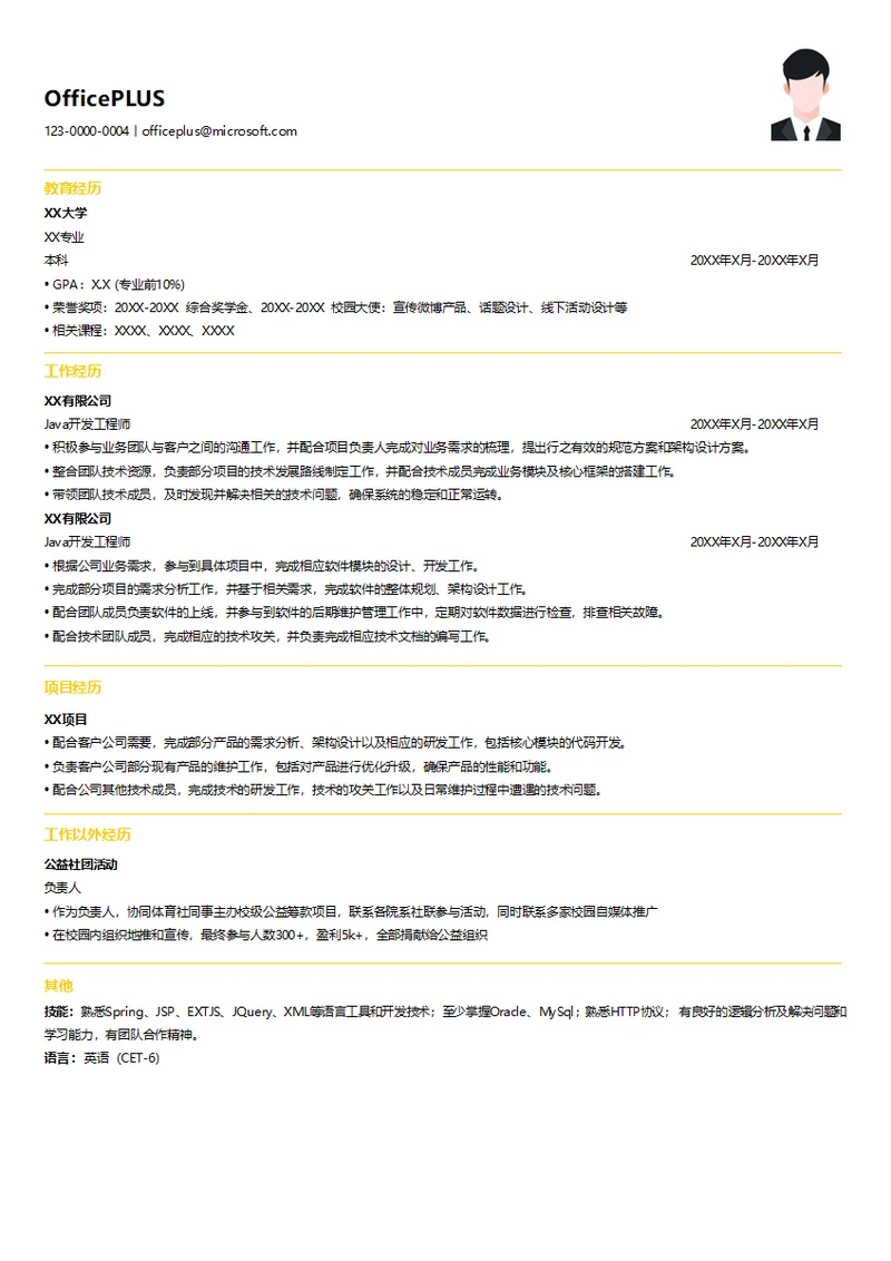 互联网初级java工程师简历模板