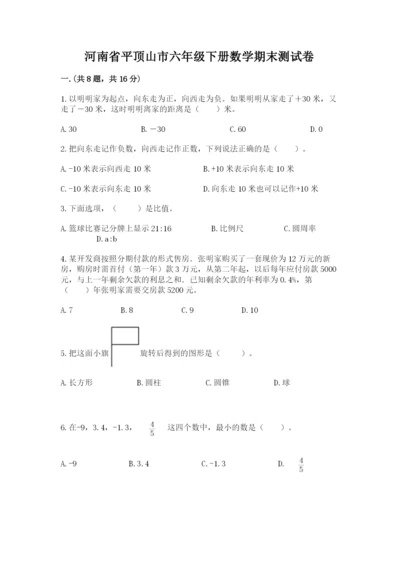 河南省平顶山市六年级下册数学期末测试卷精品（基础题）.docx