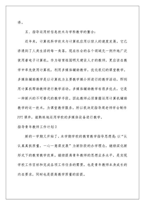 2022指导青年教师工作计划