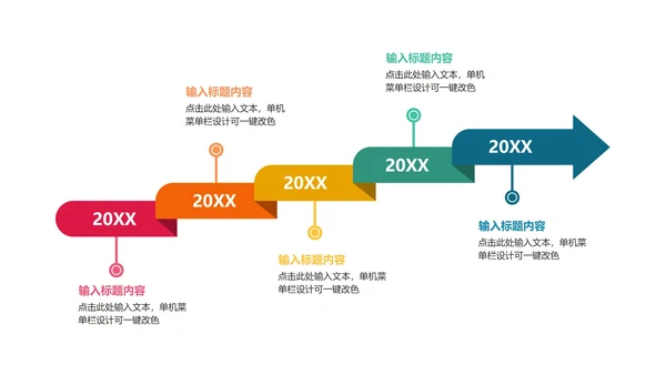 一键改色通用时间轴关系图PPT模板