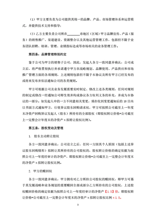 销售子子公司发起人协议（律师拟定详细版）