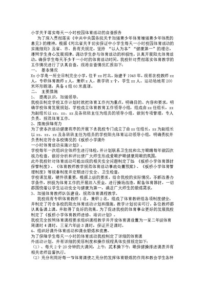 小学关于落实每天一小时校园体育活动的自查报告