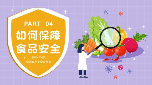 紫色简约卡通插画食品安全教育课件动态PPT食品安全宣传周